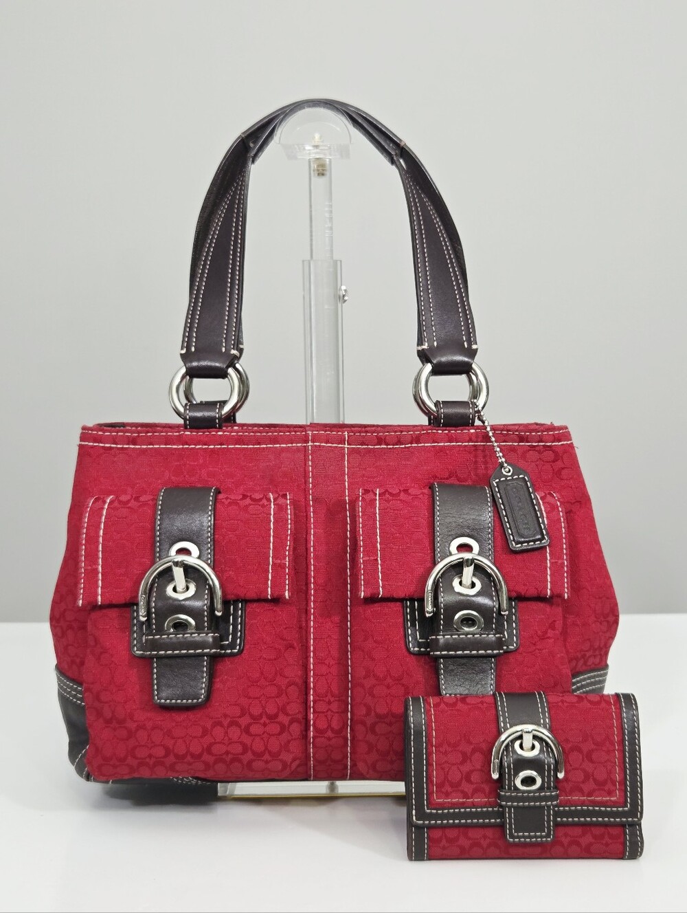 EXCELLENT VINTAGE COACH DOUBLE POCKET SIGNATURE SOHO SATCHEL BAG 3646 + WALLET
